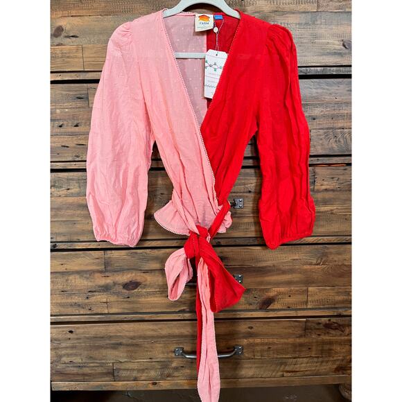 FARM RIO X ANTHROPOLOGIE Color blocked Wrep Blouse Pink/Rose Sz S NWT - Picture 4 of 13